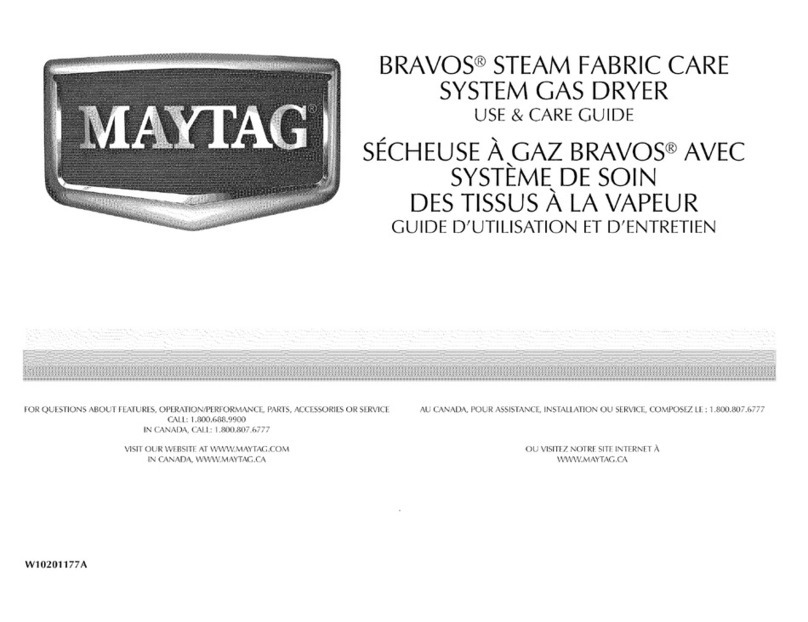 Maytag MGDB800VQ - R BravosR Steam Gas Dryer Use and care guide