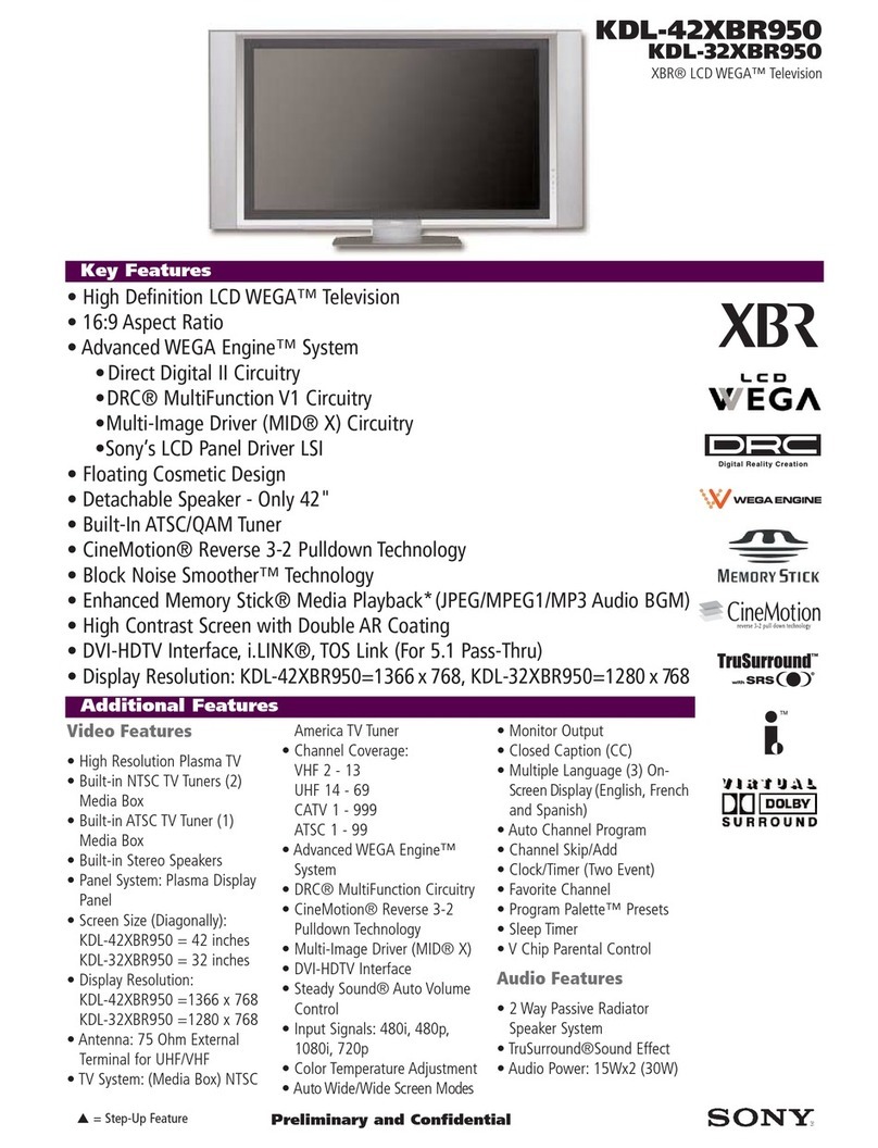 Sony KDL-32XBR950 - 32" Flat Panel Lcd Wega™ Xbr... User manual