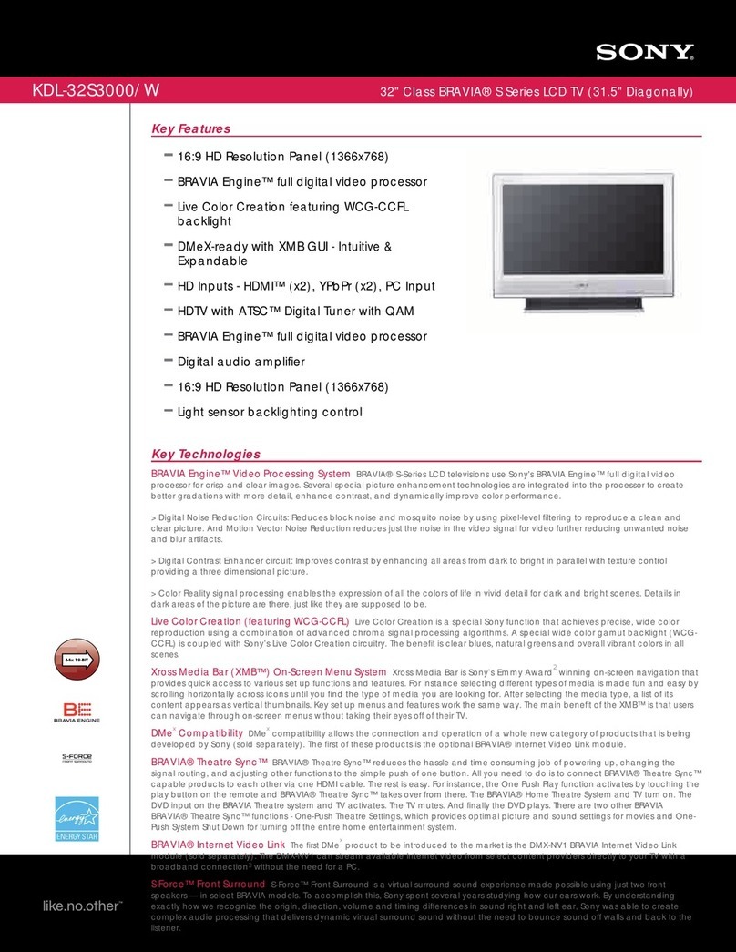Sony KDL-32S3000W - 32" Class Bravia S-series Digital Lcd... Specifications