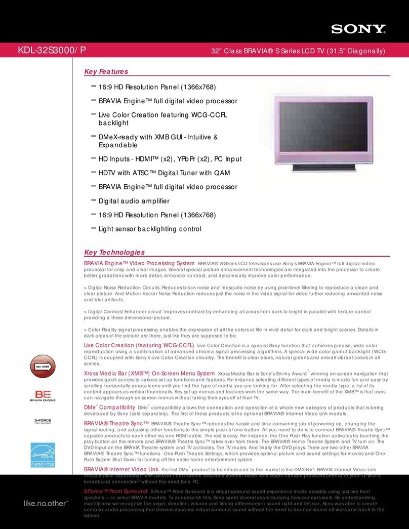 Sony KDL-32S3000P - 32" Class Bravia S-series Digital Lcd... User manual