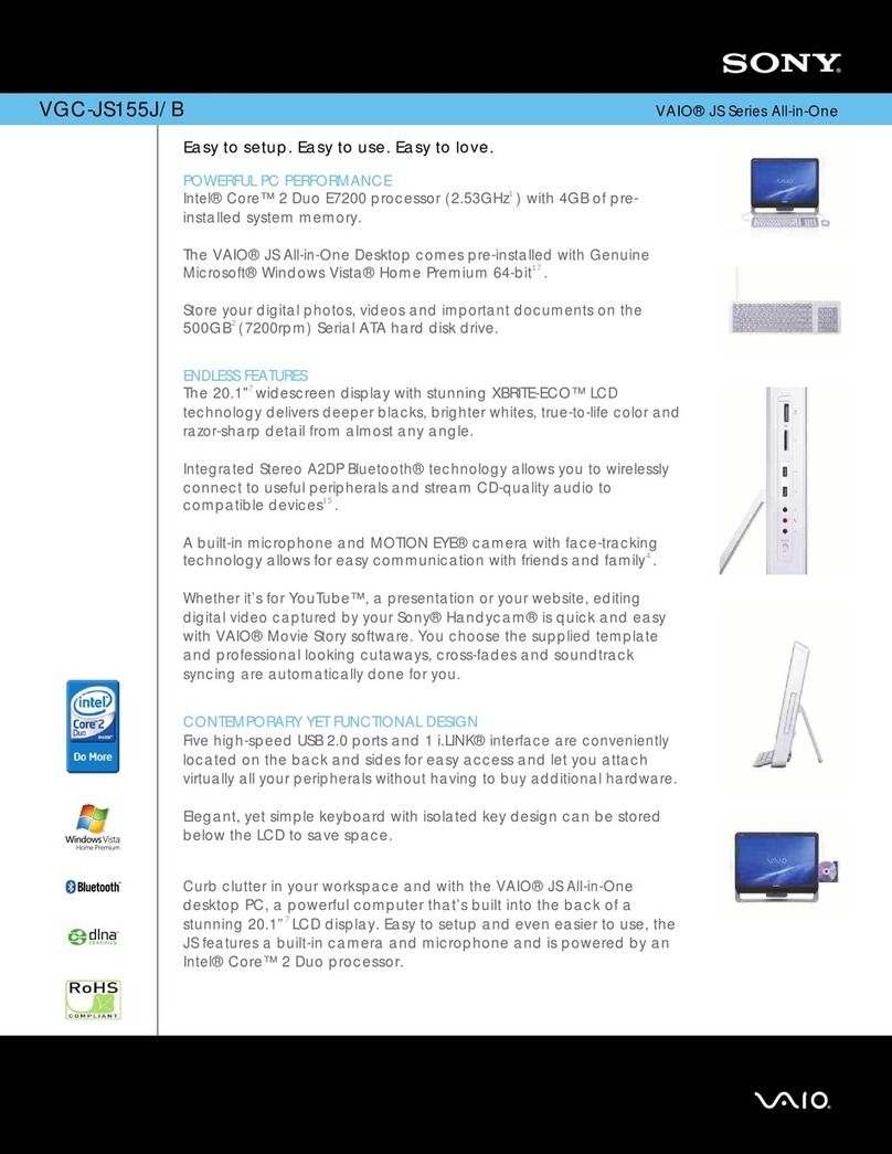 Sony VGC-JS155J - Vaio All-in-one Desktop... User manual