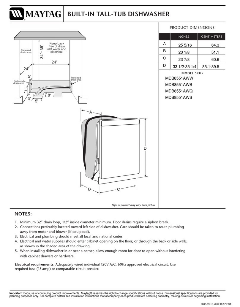 Maytag MDB8551AWS - 24 Inch Full Console Dishwasher Dimension Guide
