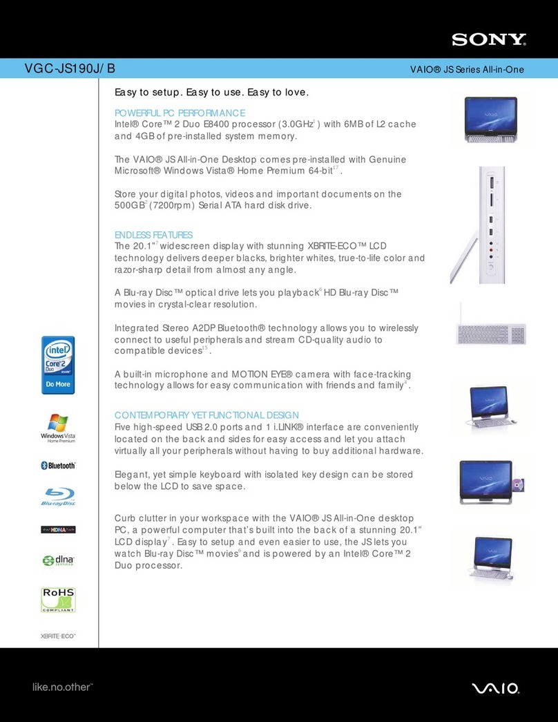 Sony VGC-JS190J - Vaio All-in-one Desktop... User manual