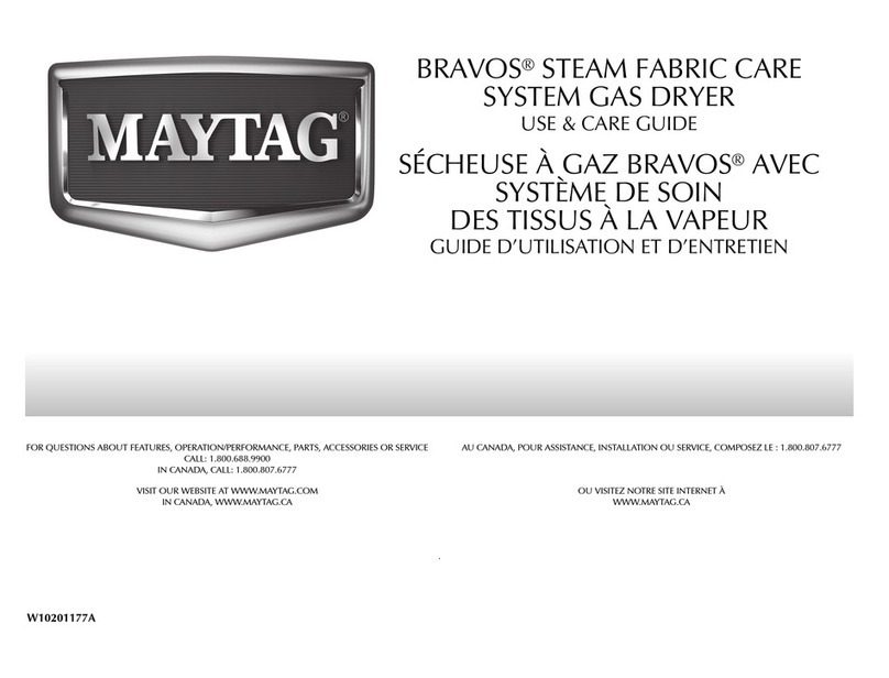 Maytag MGDB800VB - Bravos Steam Gas Dryer Use and care guide