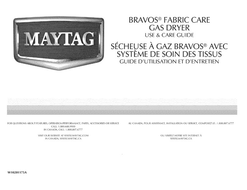 Maytag MGDB700VQ - R BravosR Gas Dryer Use and care guide