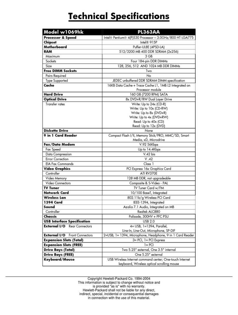 HP Pavilion w1000 - Desktop PC Technical specifications