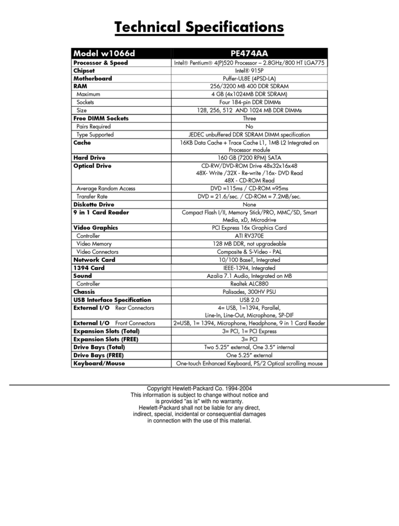 HP Pavilion w1000 - Desktop PC Technical specifications