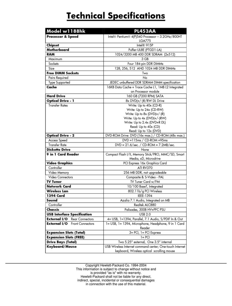HP Pavilion w1100 - Desktop PC User manual