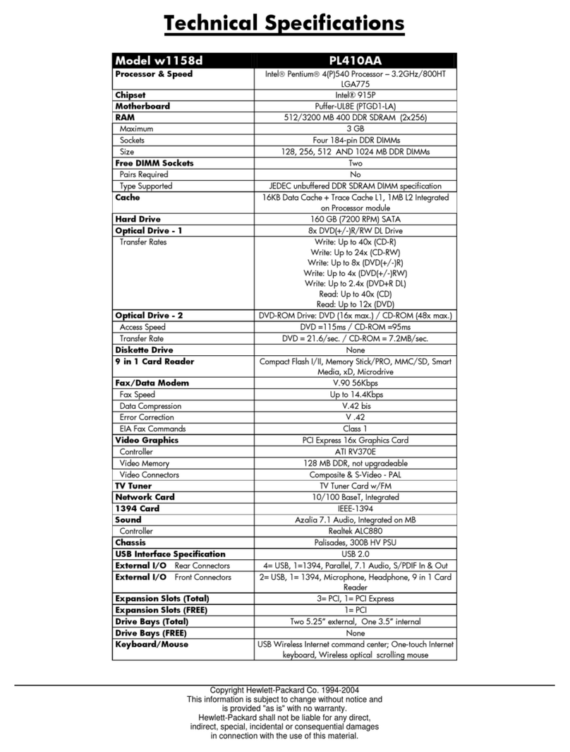HP Pavilion w1100 - Desktop PC User manual