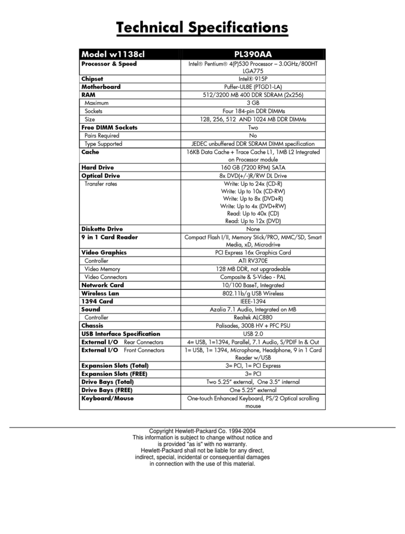 HP Pavilion w1100 - Desktop PC User manual