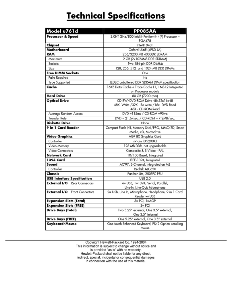 HP Pavilion u700 - Desktop PC Technical specifications