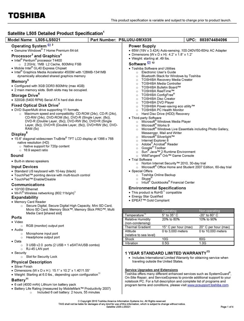 Toshiba PSLU0U-0MX035 User manual