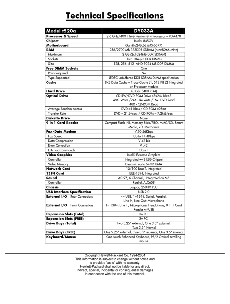 HP Pavilion t500 - Desktop PC Instruction manual