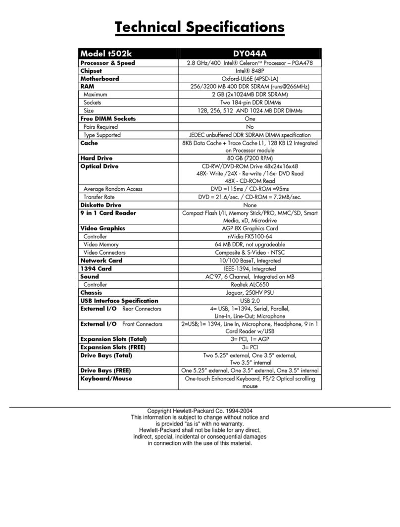 HP Pavilion t500 - Desktop PC Instruction manual
