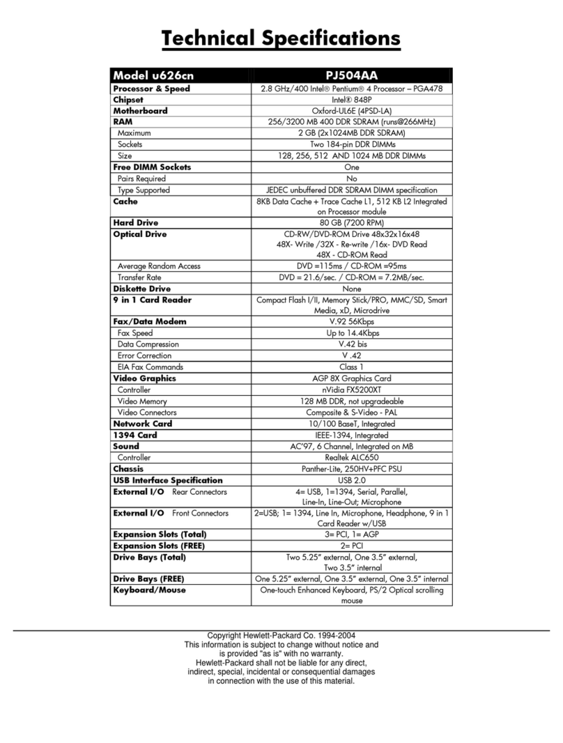 HP Pavilion u600 - Desktop PC User manual