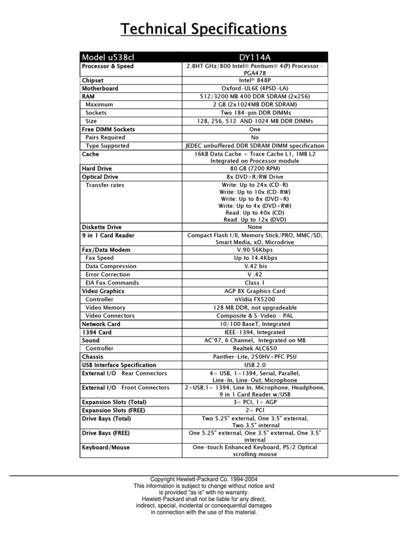HP Pavilion u500 - Desktop PC Instruction manual