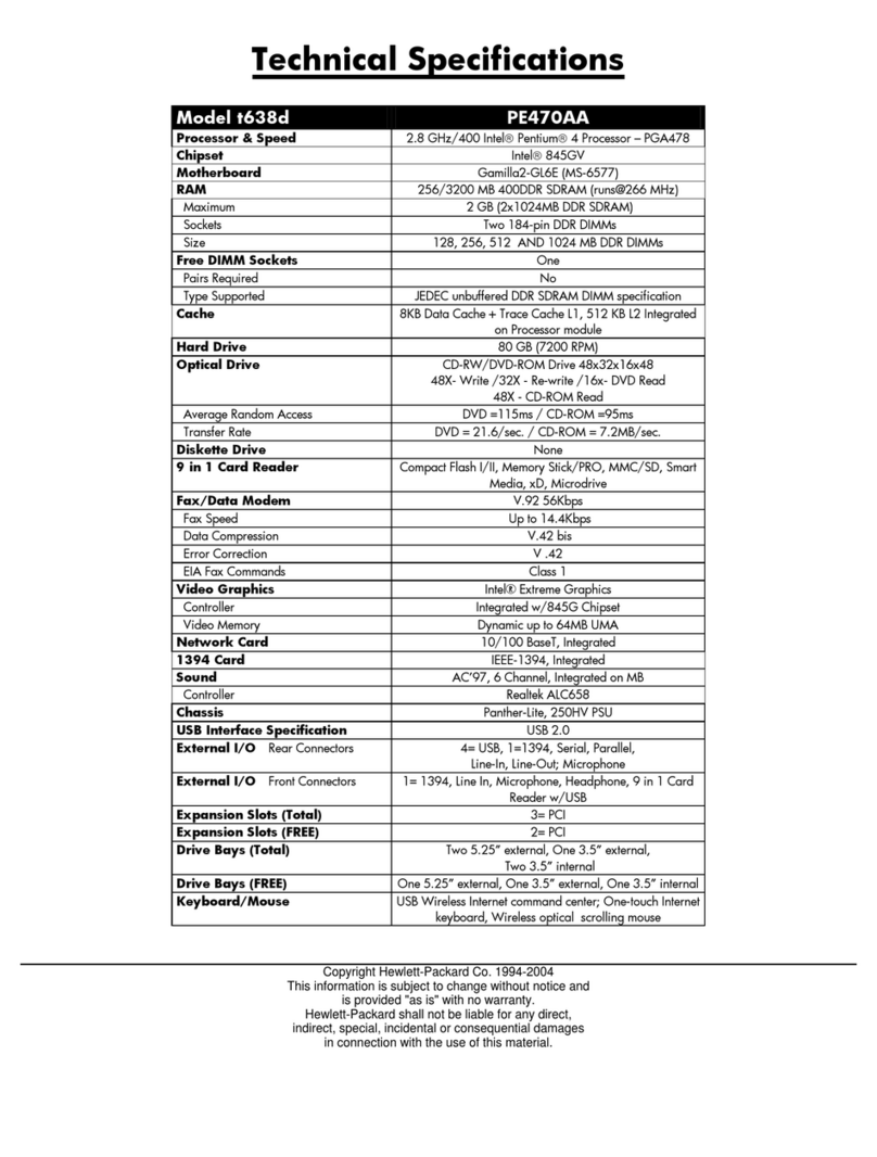 HP Pavilion t600 - Desktop PC Technical specifications