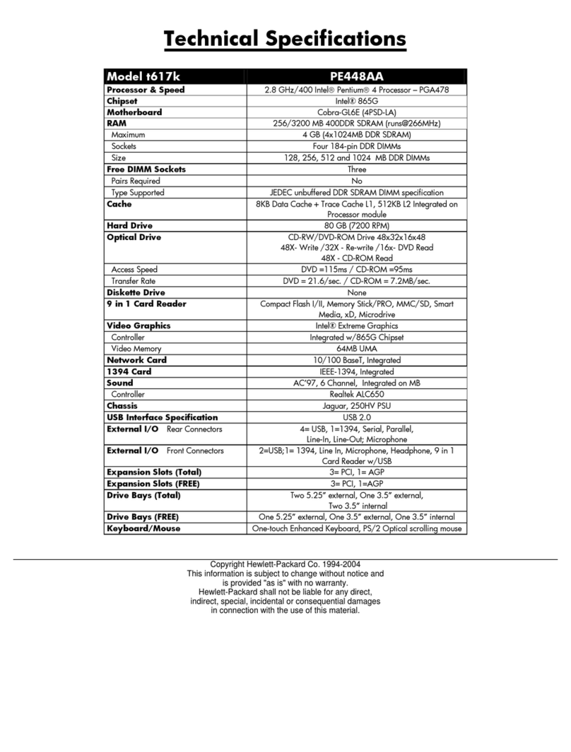 HP Pavilion t600 - Desktop PC Technical specifications