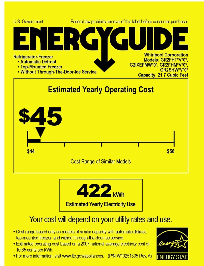 Whirlpool G2IXEFMWS - 22 CF Refrigerator Energy guide