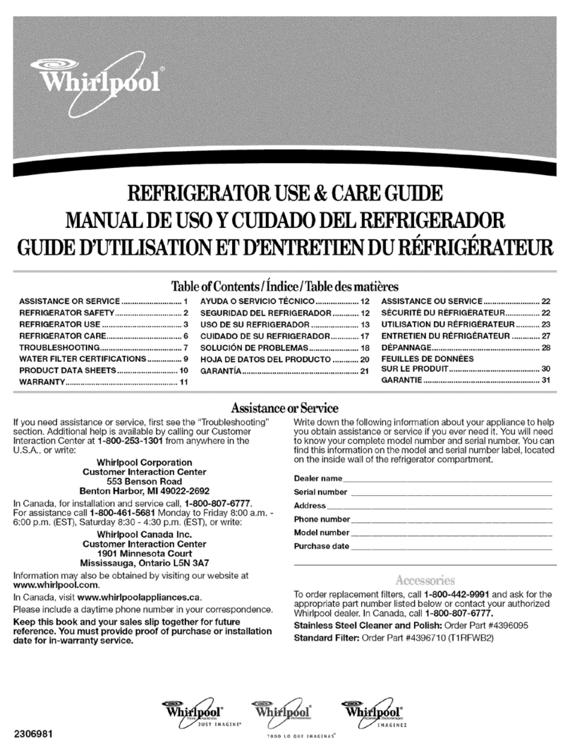 Whirlpool GC3SHEXNS - 23 cu. ft Use & care guide