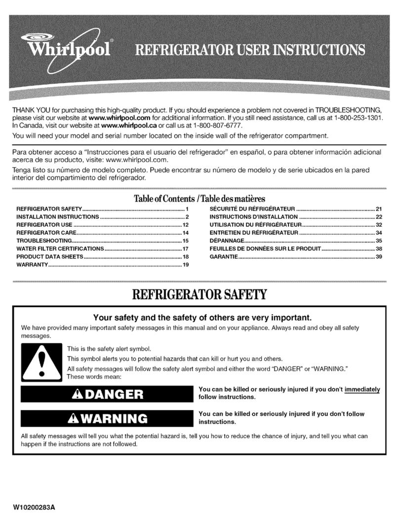 Whirlpool GB2SHTXTS - Fridge Bottom Mount User instructions