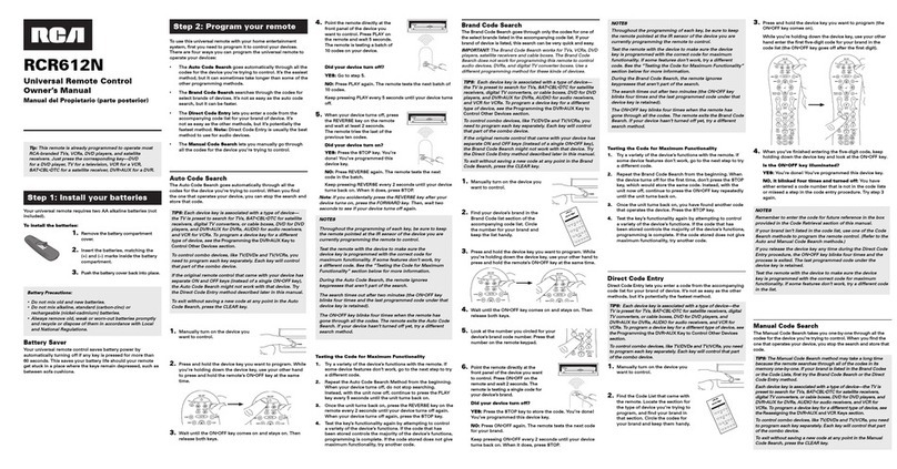 RCA RCR612 - Universal Remote Control User manual