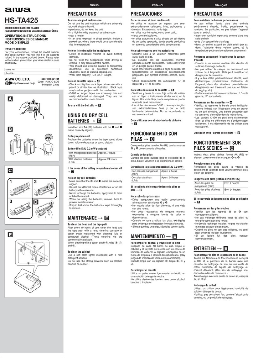 Aiwa HS-TA425 operating instructions