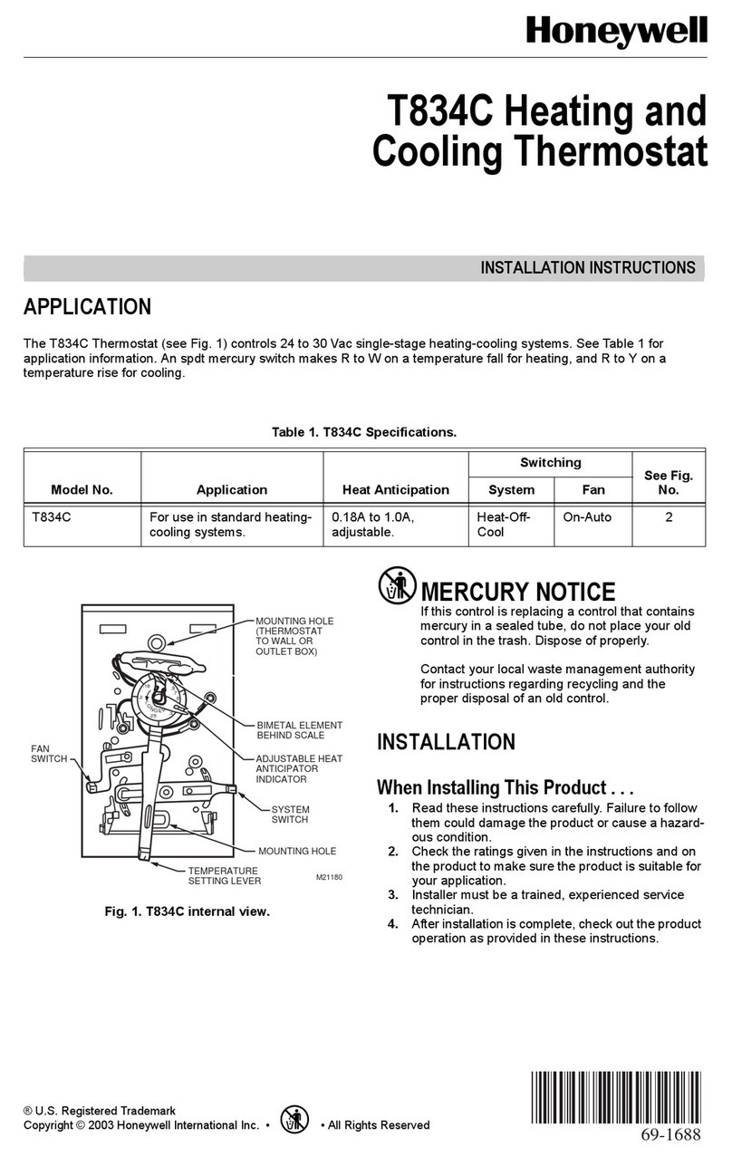 Honeywell T834C installation instructions