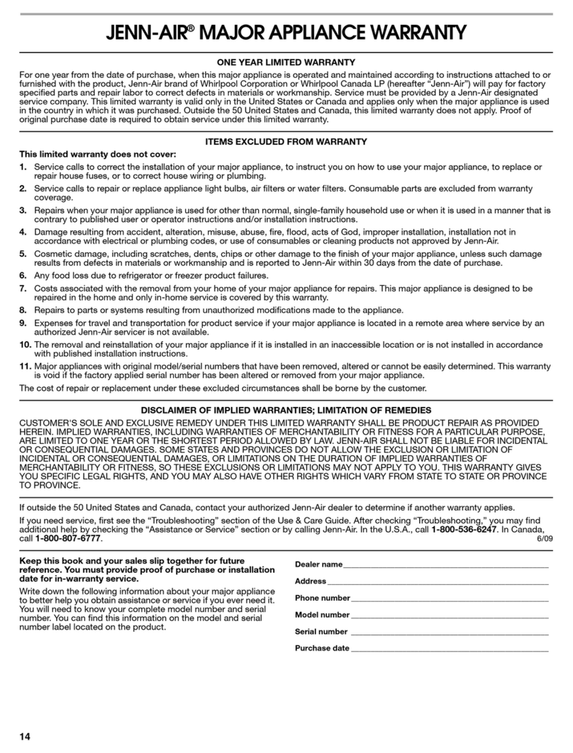 Jenn-Air TC707S Use and maintenance manual Jenn-Air TC707S Use and maintenance manual