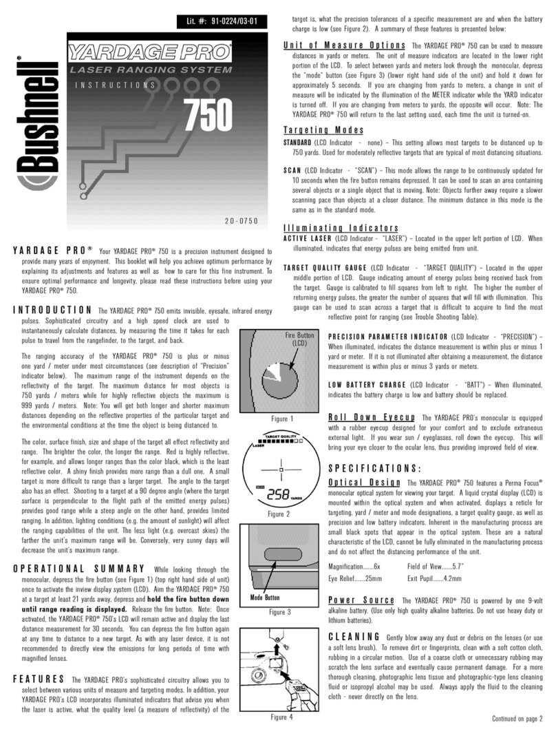 Bushnell Yardage Pro 20-0750 User manual Bushnell Yardage Pro 20-0750 User manual
