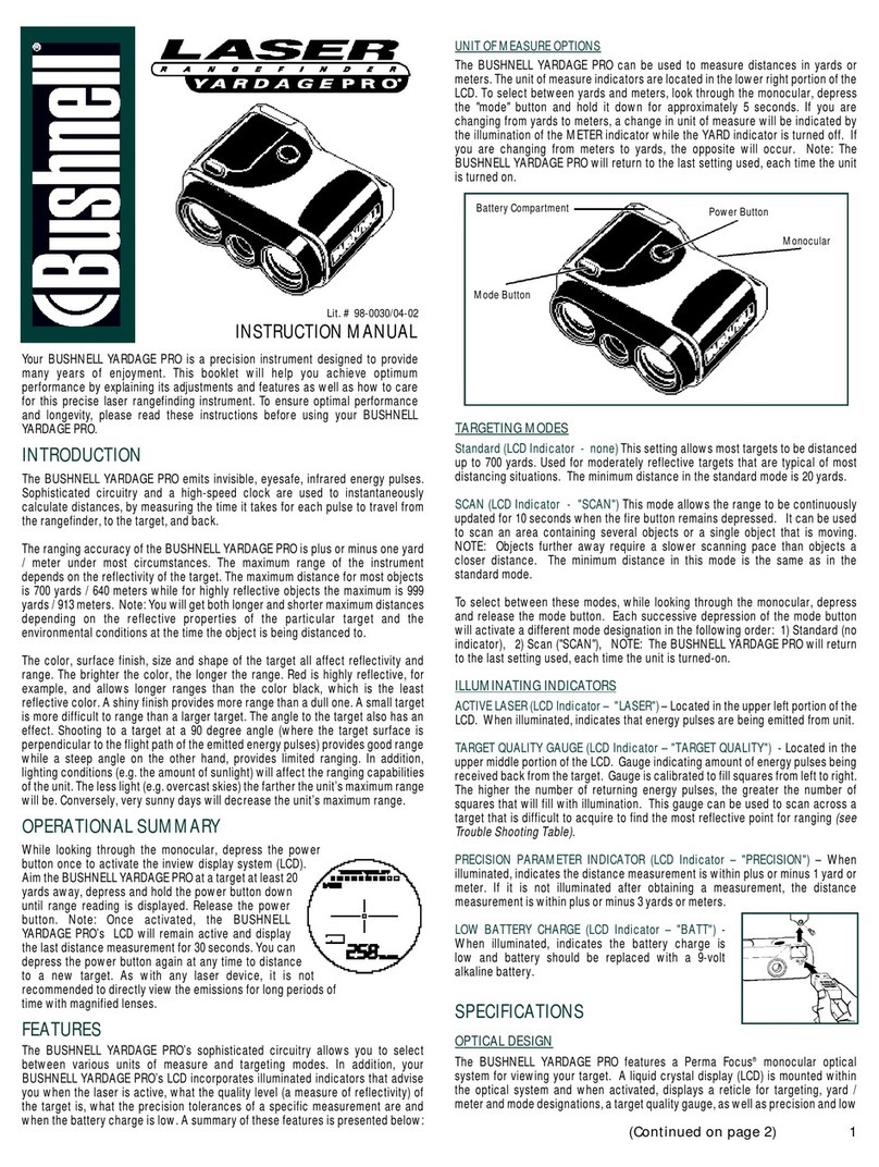 Bushnell Yardage Pro Laser instruction manual