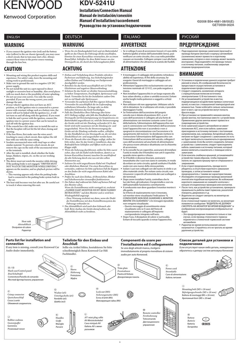 Kenwood KDV-5241U Installation & connection manual Kenwood KDV-5241U Installation & connection manual
