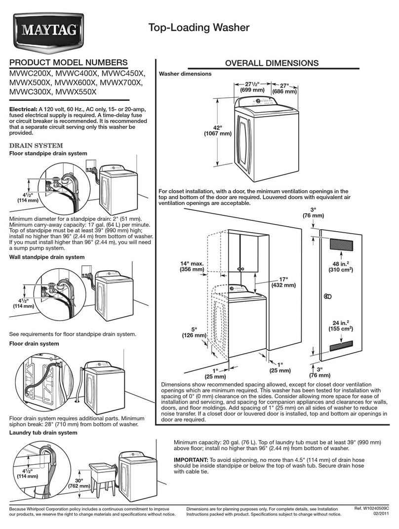 Maytag MVWC200X Series Product dimensions