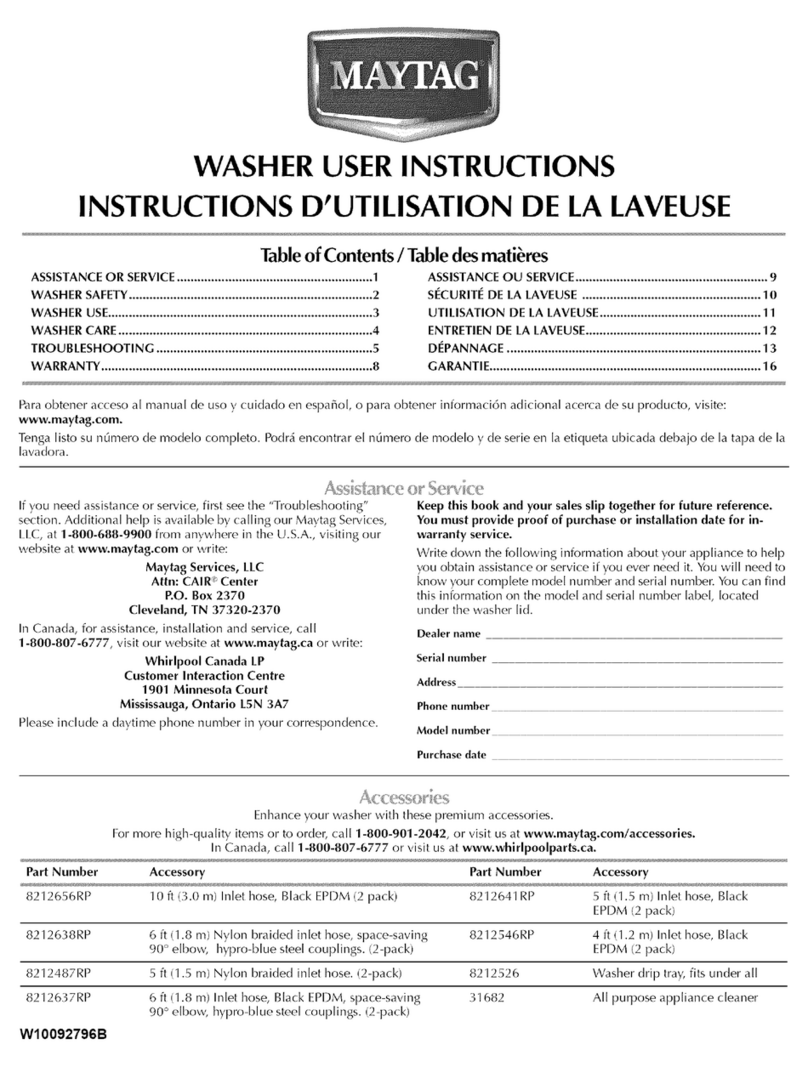 Maytag MVWC700VW - Centennial Washer User manual