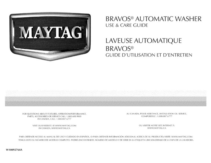 Maytag MVWB800VQ - Bravos Washer With Window Lid User manual