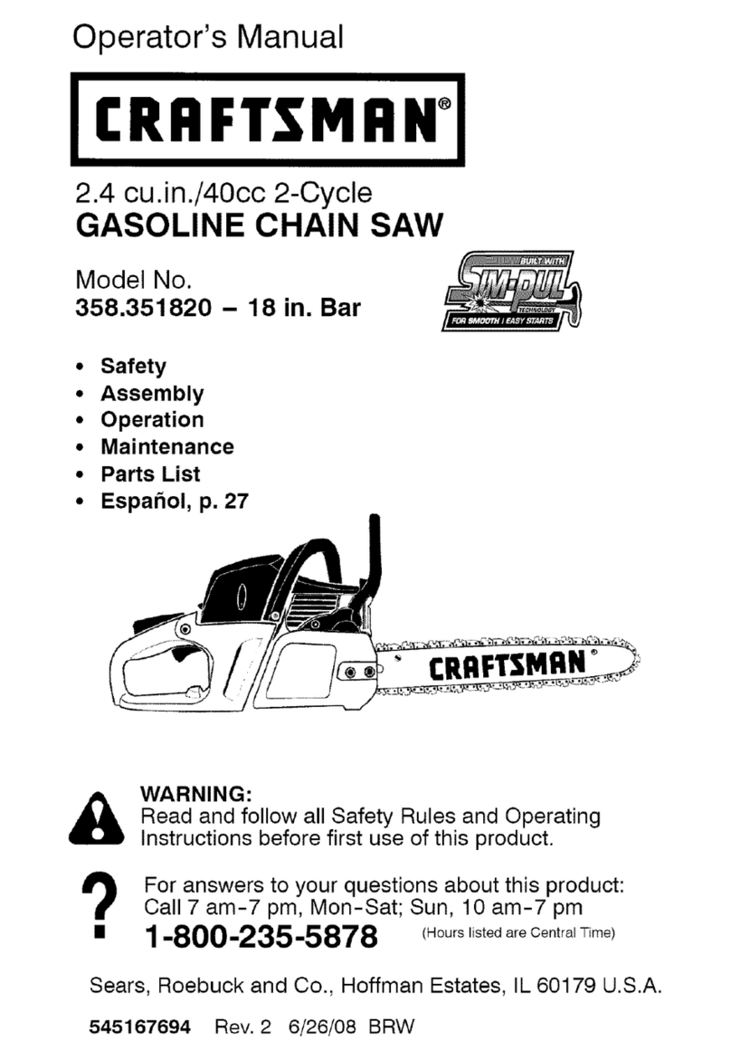 Craftsman 35182 - 18 in. 40 CC 2 Cycle Gas Chain Saw User manual