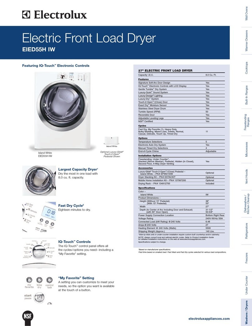 Electrolux Touch-2-Open - EIED55H 27" Electric Dryer Specifications