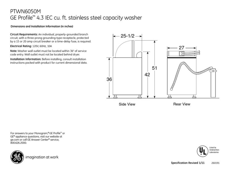 GE Profile PTWN6050MWT Dimensions and installation information