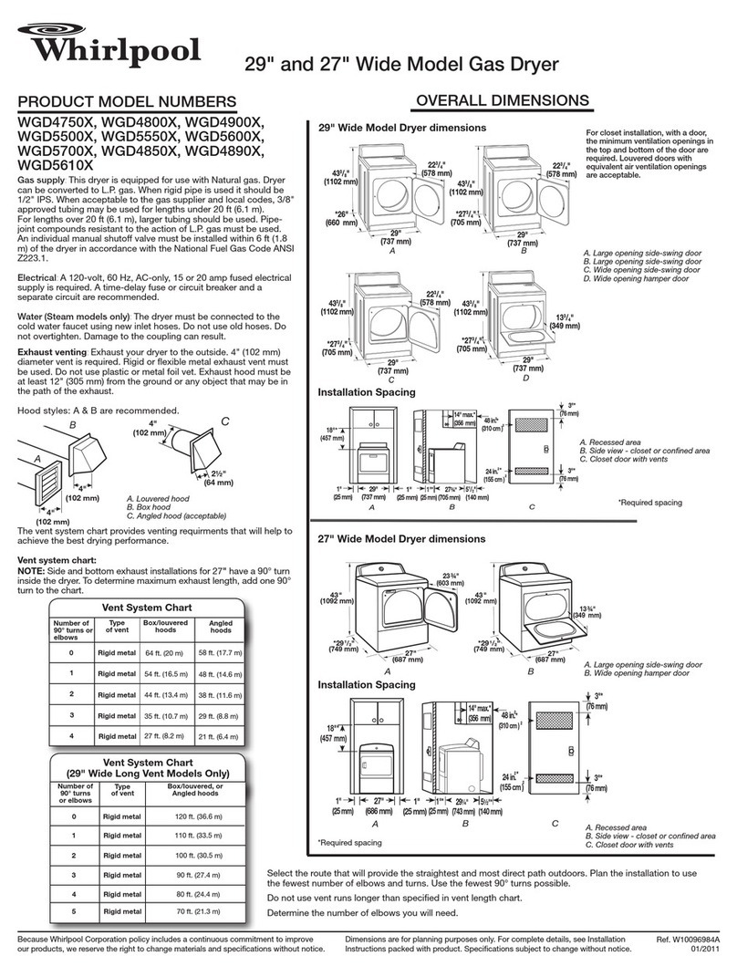 Whirlpool Cabrio,- WGD5500X Product dimensions