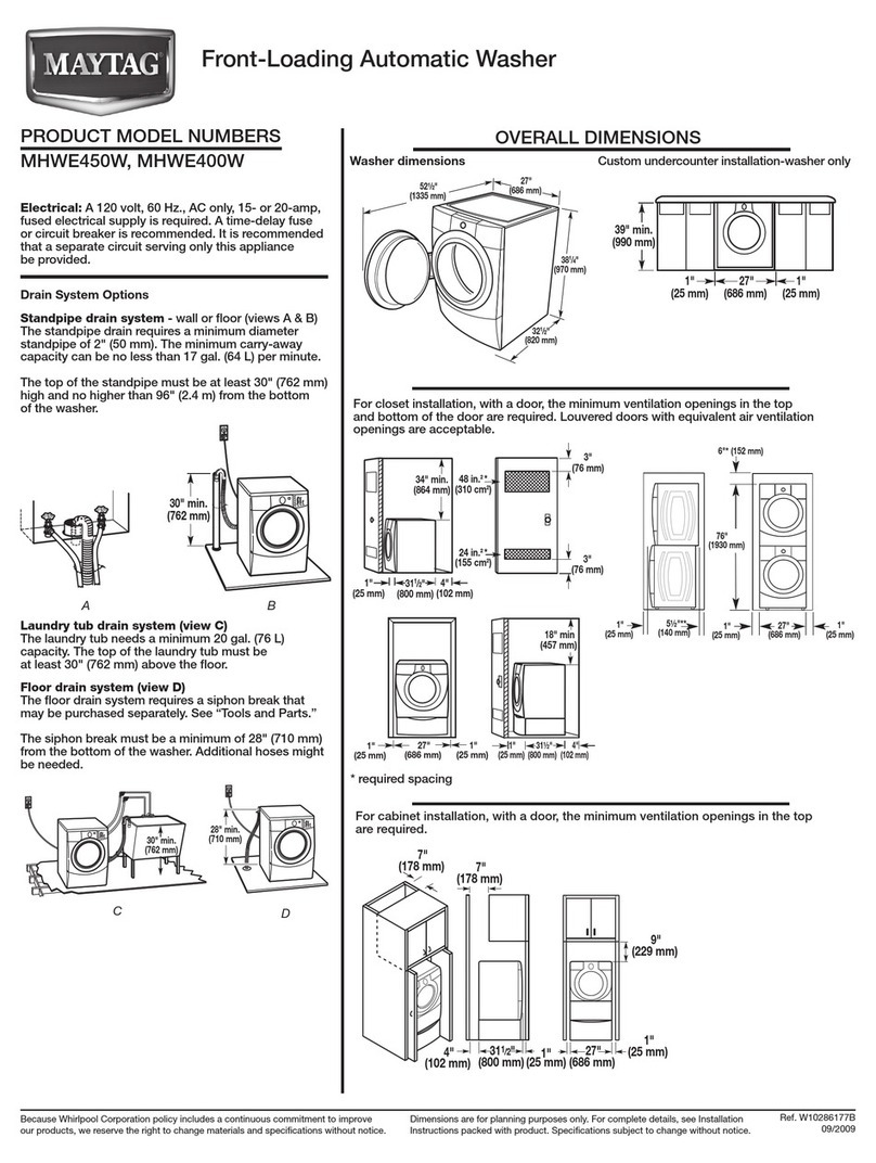 Maytag MHWE450W Series Product dimensions