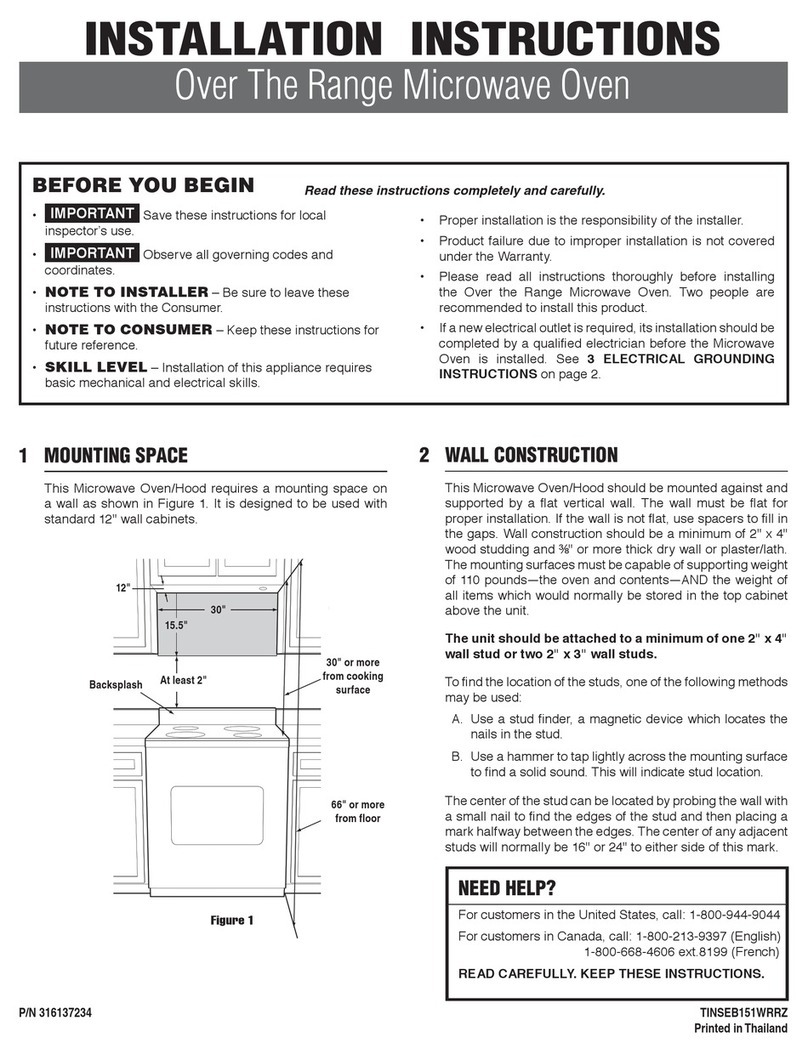 Frigidaire PLMVZ169HC - 1.6 cu. Ft. Microwave Oven User manual