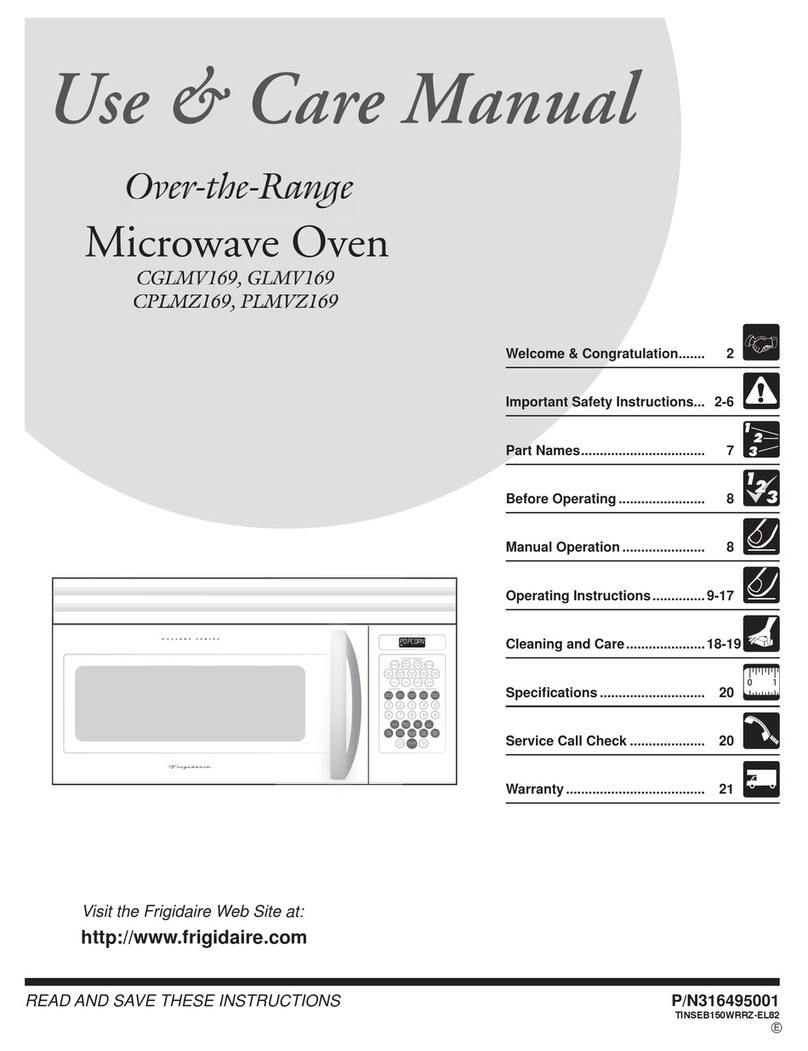 Frigidaire PLMVZ169HC - 1.6 cu. Ft. Microwave Oven User manual Frigidaire PLMVZ169HC - 1.6 cu. Ft. Microwave Oven User manual