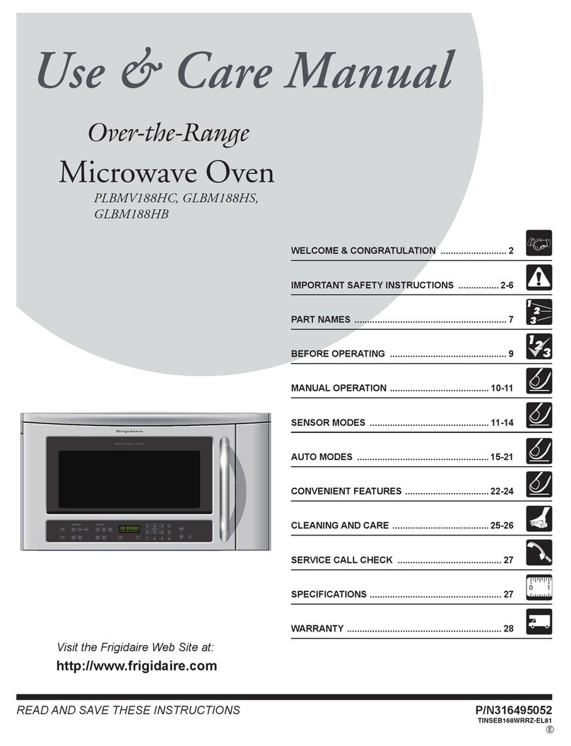 Frigidaire PLBMV188HC - Microwave Use & care manual