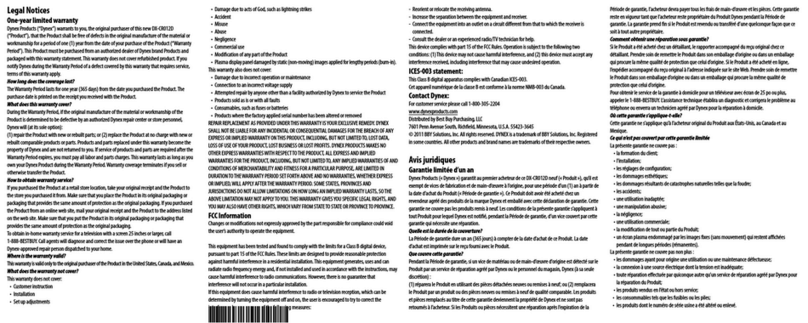 Dynex DX-CR012D Limited warranty