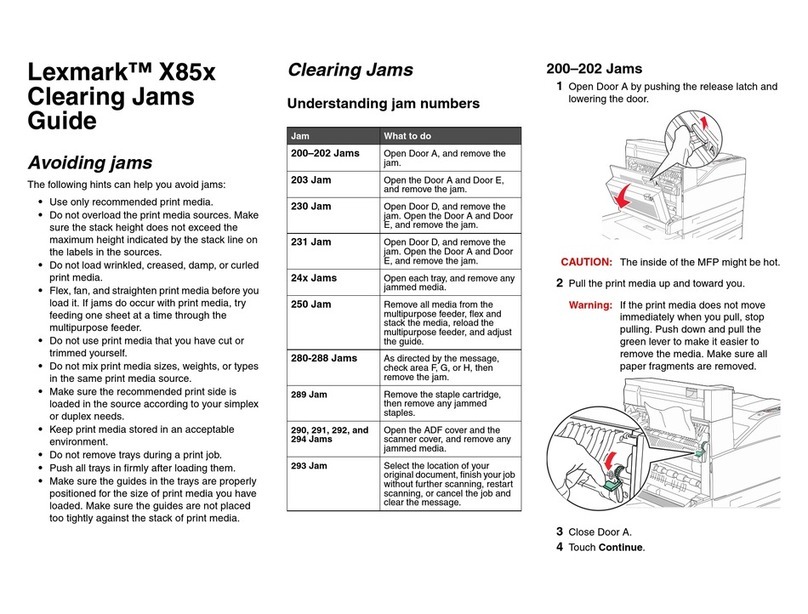 Lexmark X85x Clearing Jams Guide