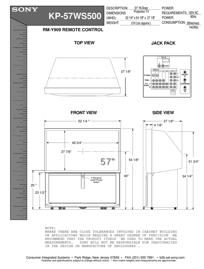 Sony KP-57WS500 - 57" Hi-scan 1080i™ 16:9 Projection... Dimensions