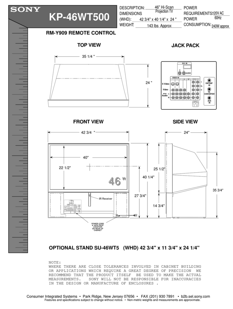 Sony KP-46WT500 - 46" Hi-scan 1080i 16:9 Projection... Dimensions