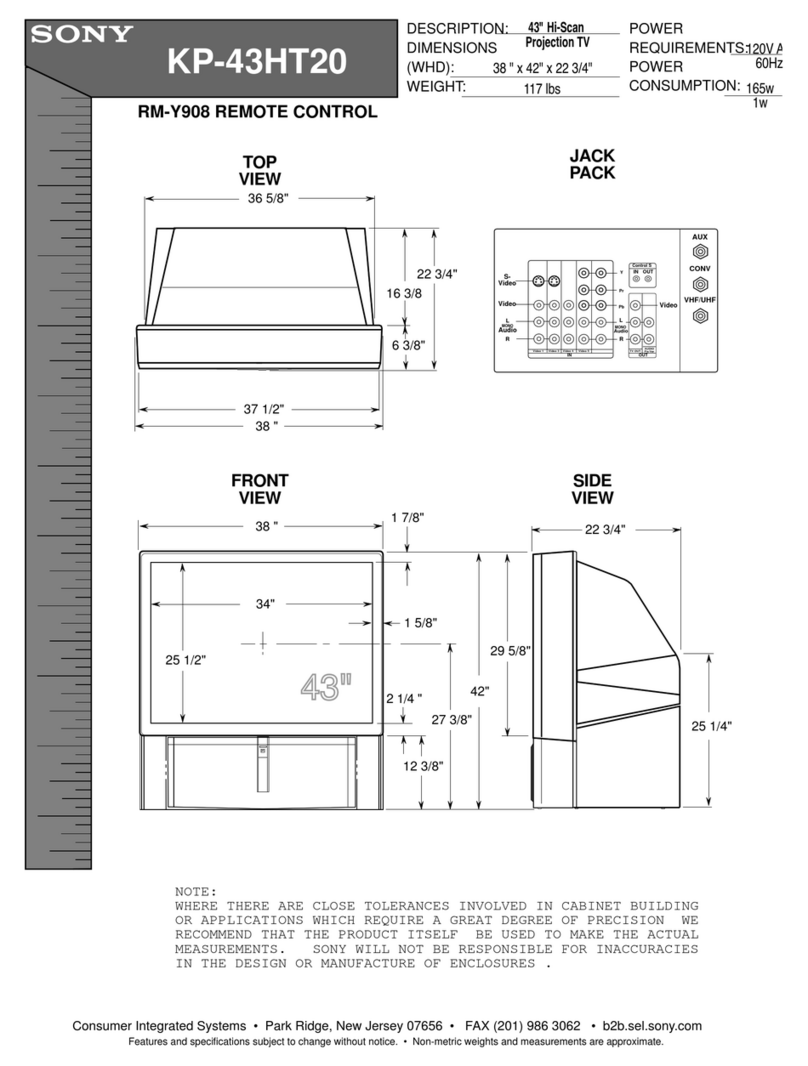 Sony KP-43HT20 - 43" Hi-scan 1080i™ Tabletop... Dimensions