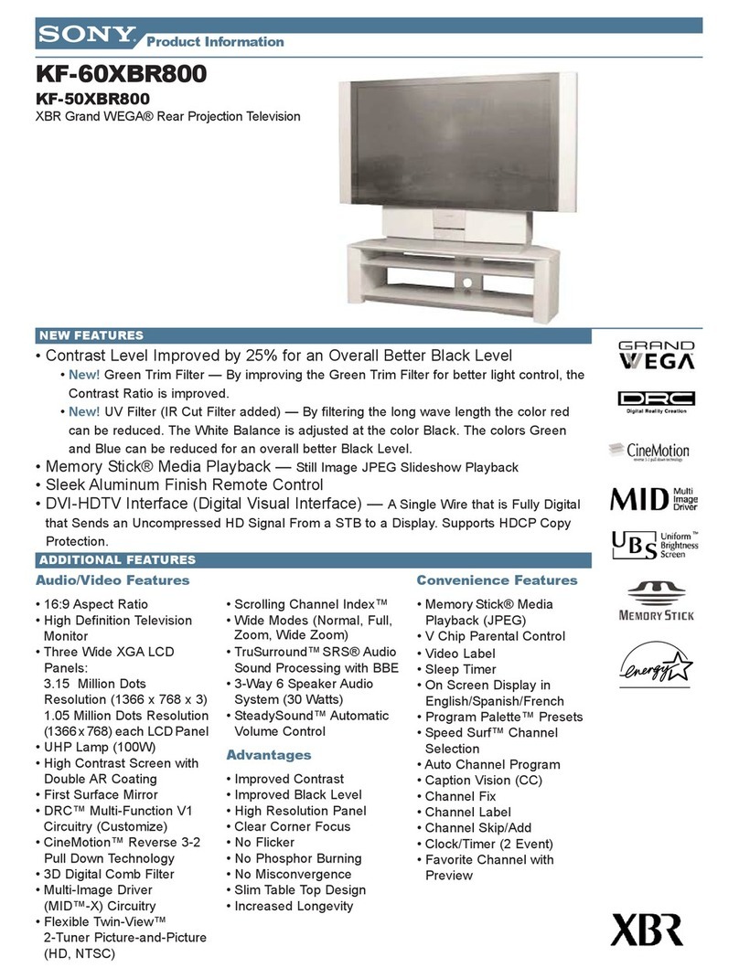 Sony KF-60XBR800 - 60" Xbr Grand Wega™ Rear Projection... Specifications