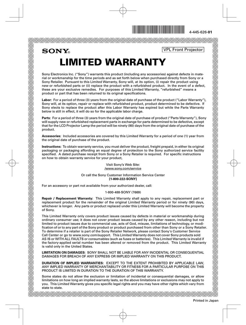 Sony VPL-BW120S Limited warranty